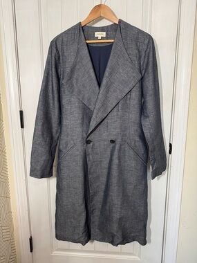 Crippen Lightweight Long Double-Breasted Trench Coat Linen Cotton Blend